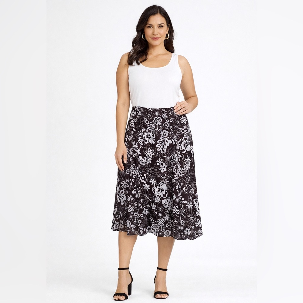 Danny & Nicole Brown and White Floral A-Line Skirt, size 8 (1 piece)